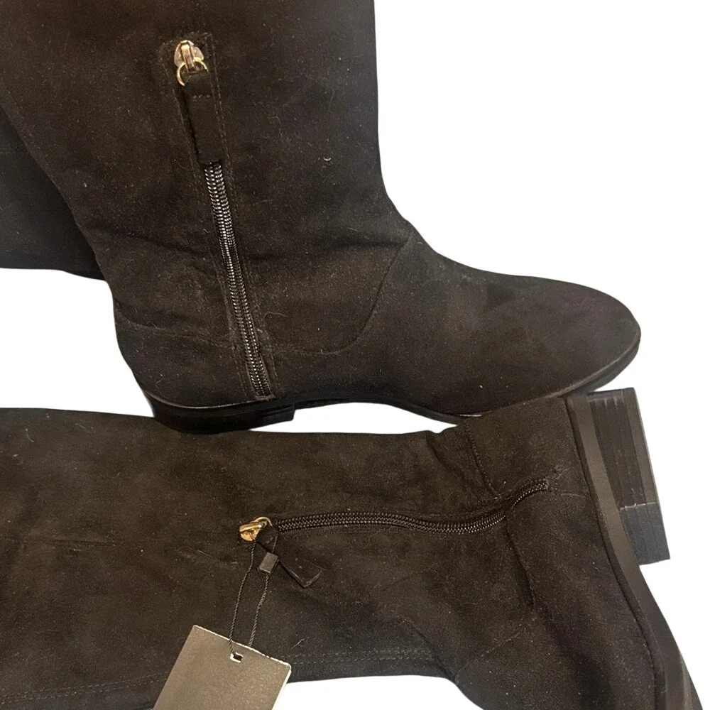 Zara Basic Black Faux Suede Over The Knee OTK Low Block Heel‎ Boots Size 37 NEW